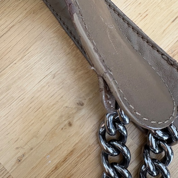 CHANEL Shoulder Bag, Tan/Taupe, Quilted Sides, Silver Chunky Chain - Picture 6 of 13